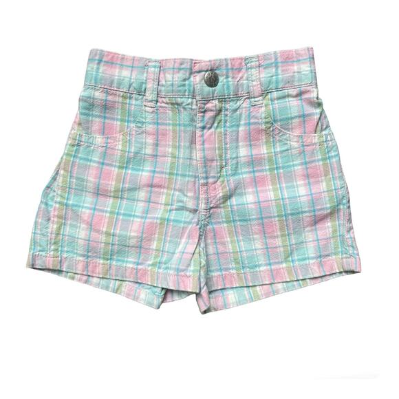 Girls 18M Riders Pastel Pink Blue Green Plaid Summer Pocket Shorts Elastic Waist - Picture 1 of 2